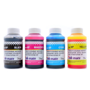 Комплект универсальных чернил для HP (пигмент + водные) 4 цвета*70 мл (с воронкой), Ink-Mate